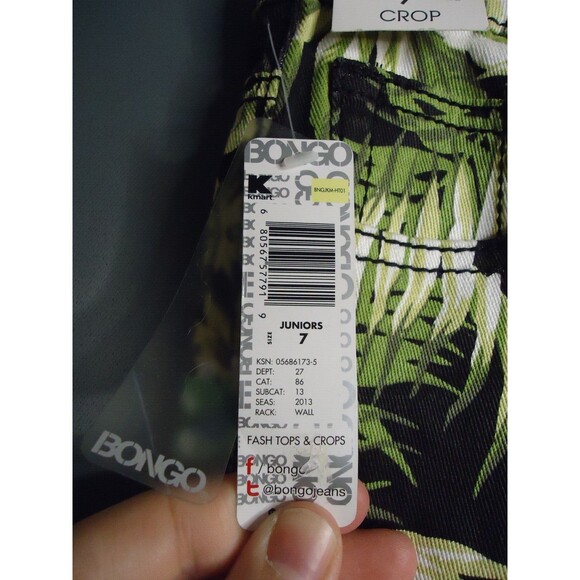 Bongo Cropped Skinny Ankle Jeans Juniors Size 7 Green/Black Floral Print New - Picture 4 of 9